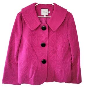 Vintage Chaus Brocade Magenta Blazer/Jacket 12 Big Buttons Colorful Hip Long